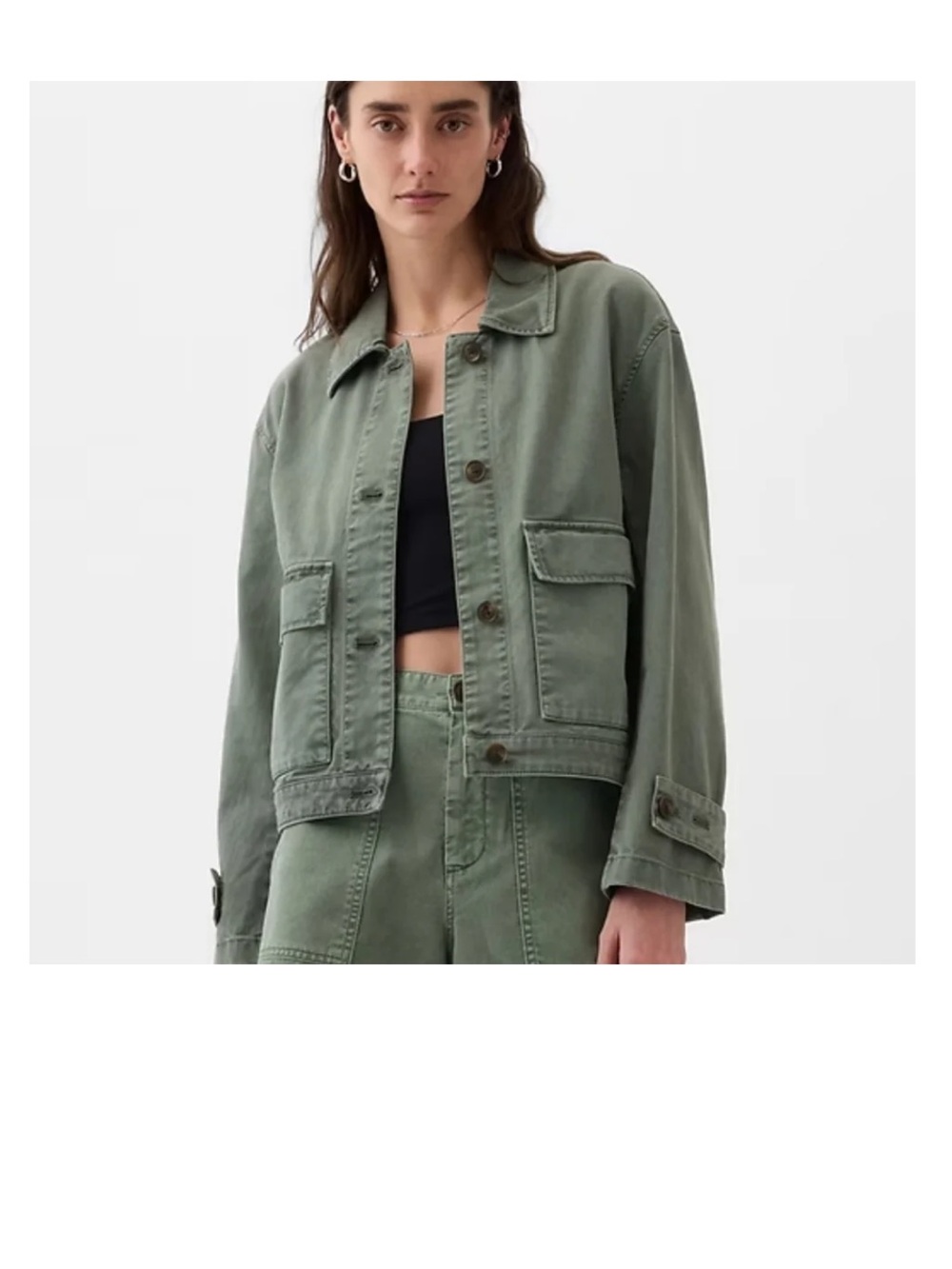 Gap - Women's Olive Utility Jacket with Front Flap Pockets